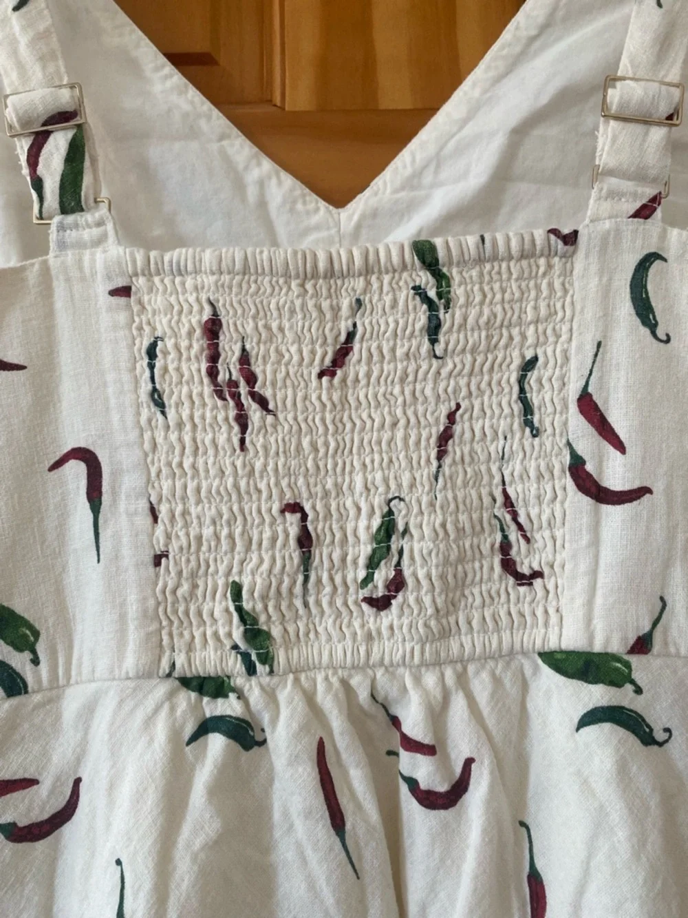 Abercrombie & Fitch Linen Cotton Chili Pepper Dress Pockets Smocked Back L - Picture 4 of 14